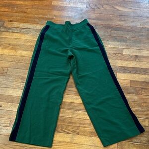 Boden Green Wide Leg Pants with Navy Stripes